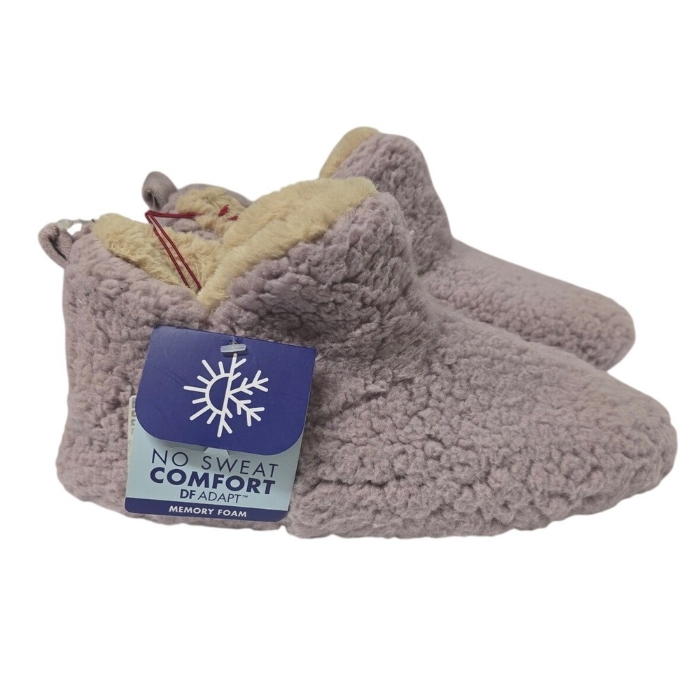 Dearfoams Womens Teddy Sherpa Bootie Slippers Elderberry Purple 9-10 L NWT